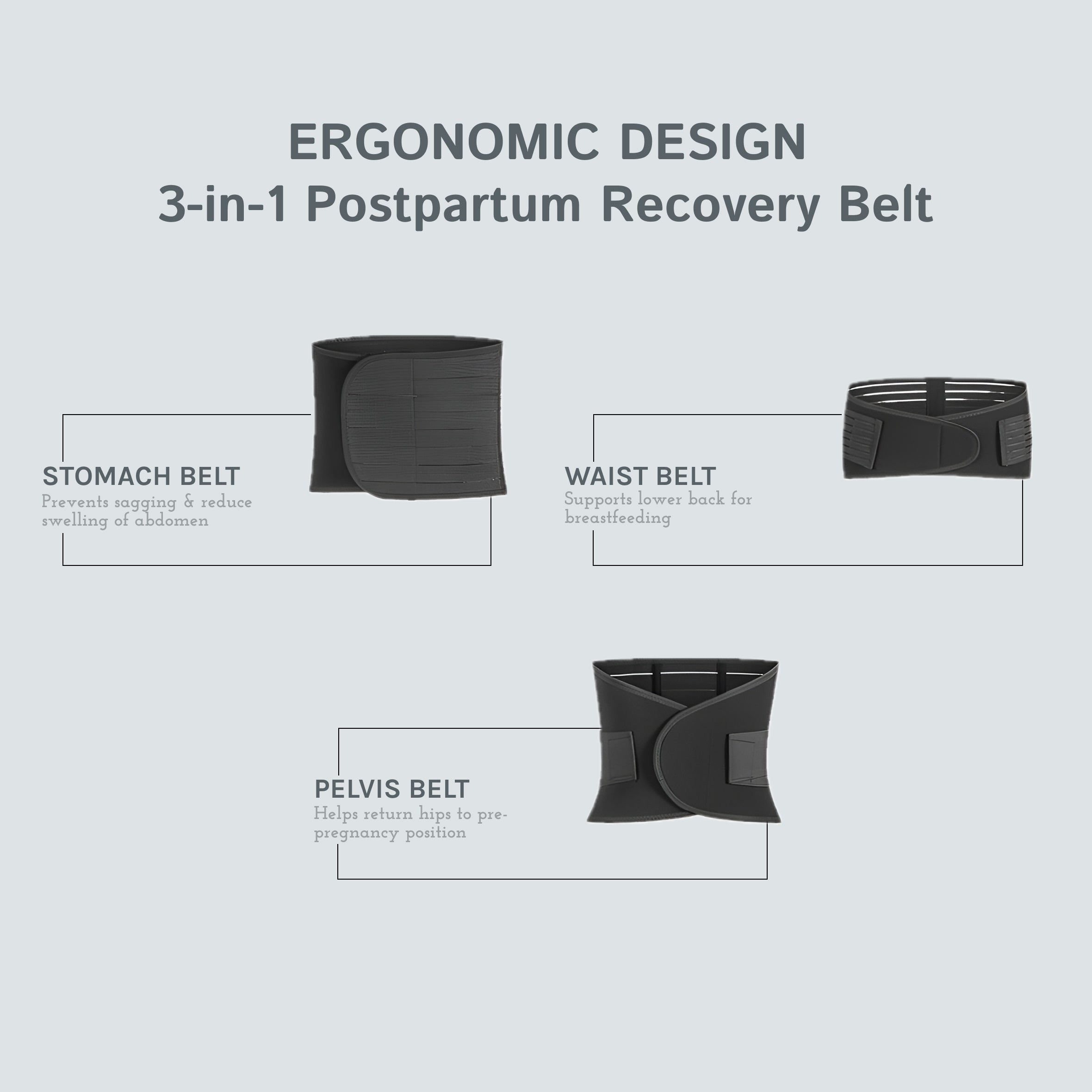 3-in-1 Postpartum Belly Belt | Medical-Grade Fabric | Breathable | Skin Friendly| 1 Year Warranty